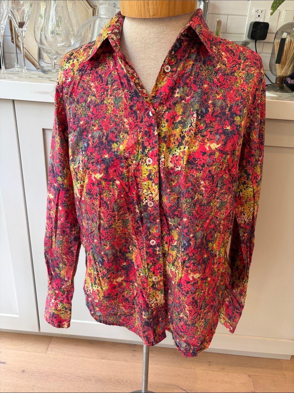 Liberty of London Red Multi-Color Floral-Print Button Down Shirt